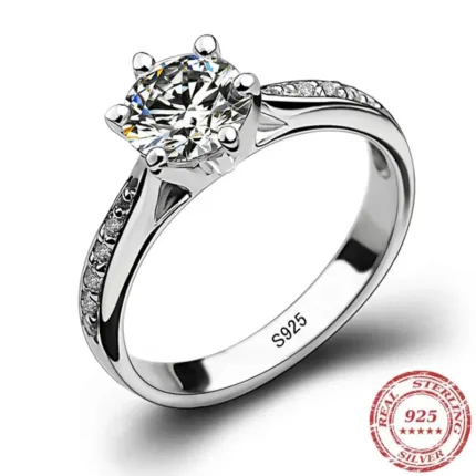 Luxury 925 Sterling Silver Classic Ring with 70ct Imitation Diamond
